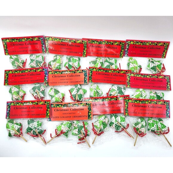 Vintage Fabric Plush Christmas Tree Ornaments Lollipop Style Patchwork Primitive - Picture 1 of 10
